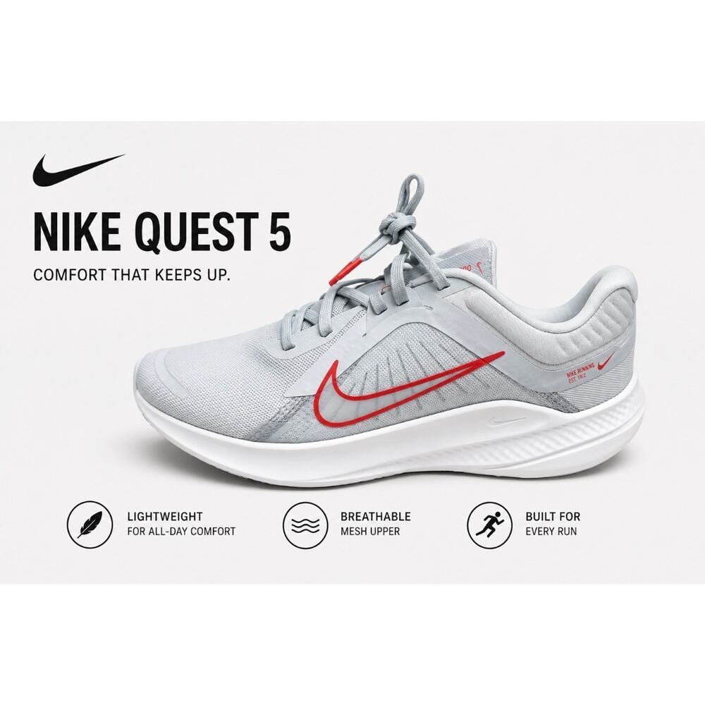 Nike Quest 5 Women's Running Shoes Gray Red Sneakers Size 10 Women
